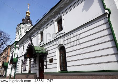 Kiev, Ukraine April 13, 2021: Holy Vvedensky Monastery In The City Of Kiev
