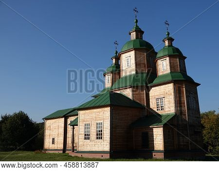 Kyiv, Ukraine September 30, 2021: Open Air Museum - Old Wooden St. Nicholas Church Village Gorodishc