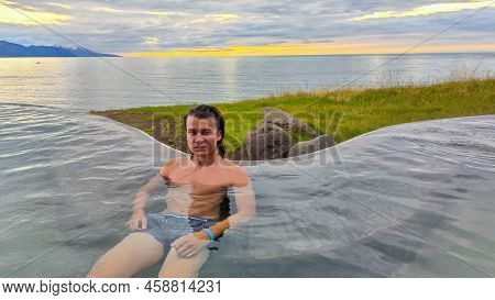Teen On The Wellness Pool At Husavik On Iceland