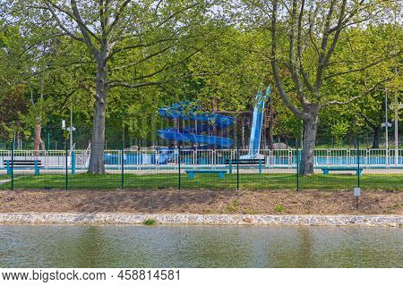 Toboggan Slide Water Park At Lake Outdoor Fun