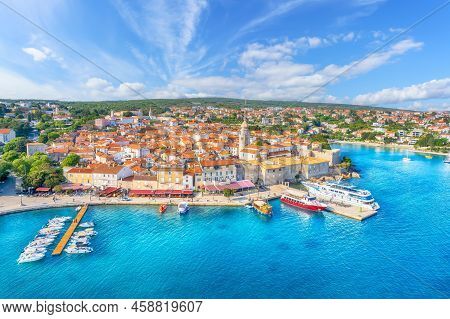 Aerial View With Krk Town In Krk Island, Croatia