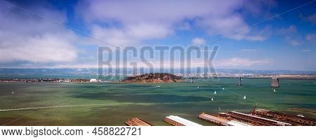 View Of The Treasure Island As Seen From The Coit Tower, In San Francisco, Ca, Usa