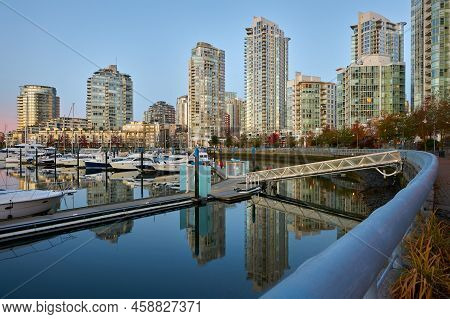 Vancouver, British Columbia, Canada - November 18, 2018. Yaletown Marina And Towers Morning Light. M