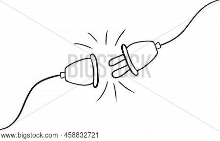Doodle Plug Electric Cable And Power Socket. Hand Drawn Cord And 404 Error Decision Vector Illustrat