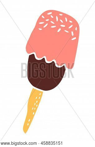 Ice Cream In A Waffel Cone Drawing Hand Painted With Ink Brush