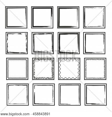 Hand Drawn Brush Squares. Modern Brush Ink Calligraphy. Square Frame. Vector Illustration. Stock Ima