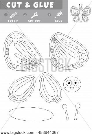 Education Paper Game For Children, Cut Color And Glue, Butterfly. Use Scissors And Glue To Create Th