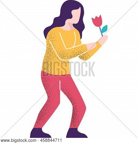 Woman Eco-activist Save Flower Vector Flat Icon