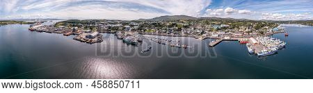Aerial View Of Killybegs With Huge Cruise Ship In County Donegal - Ireland - All Brands And Logos Re