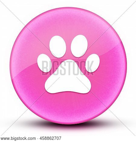 Dog Or Cat Paw Print Eyeball Glossy Elegant Pink Round Button Abstract Illustration