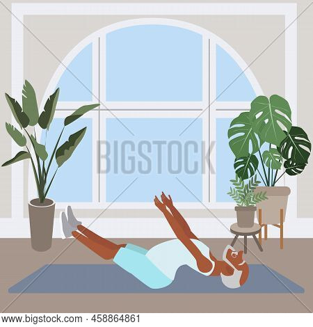 Old Man Doing Yoga. Flying Fish Pose. Yoga Uttana Padasana Posture Or Asana. Aging Male Cartoon Yoga