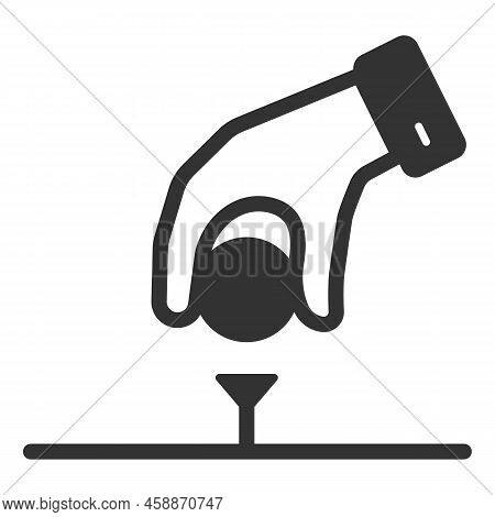 Hand Sets The Ball On The Stand Peder With A Golf Swing - Icon, Illustration On A White Background, 