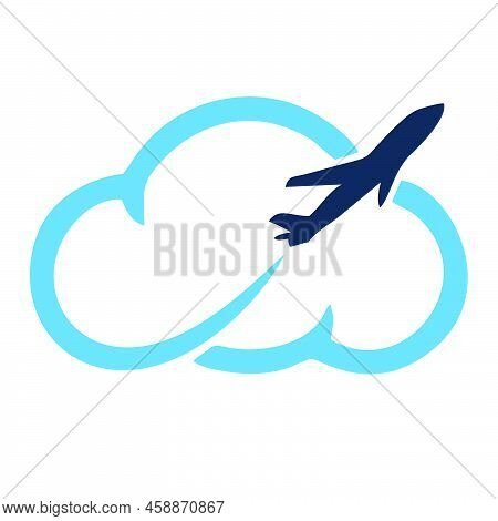 Airplane Icon With Clouds Isolated On A White Background. Jet Commercial Airplane, Airplane Travel C