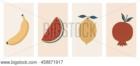 Abstract Still Life In Pastel Colors. Collection Of Contemporary Art. Abstract Fruits For Design, Pr