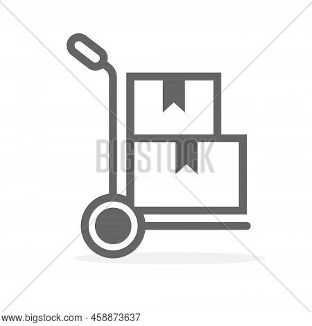 Mechanization. A Hand Cart With Boxes. Linear Vector Illustration. Icon For Loading, Unloading And T