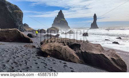 Sea Stacks Of Reynisfjara Beach Near Vik In Iceland