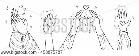 Likes Giving Concept Vector In Doodle Style. Give Hearts As Love, Impression, Friendship. Followers 