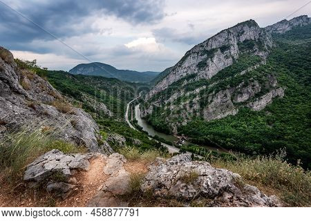 Sicevo Gorge Or Sicevo Canyon Nature Park With Nishava River Between Dry Mountain And Svrljig Mounta