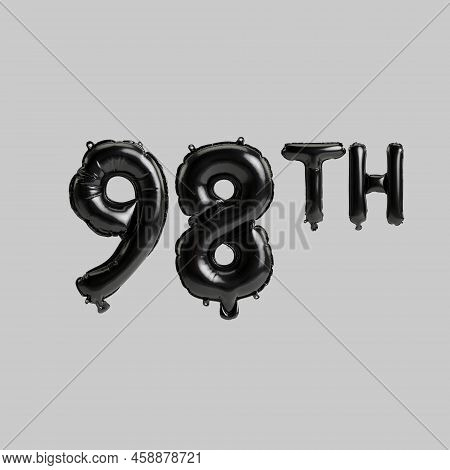 3d Illustration Of 98th Black Balloons Isolated On White Background