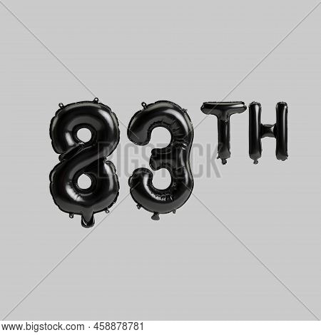 3d Illustration Of 83th Black Balloons Isolated On White Background