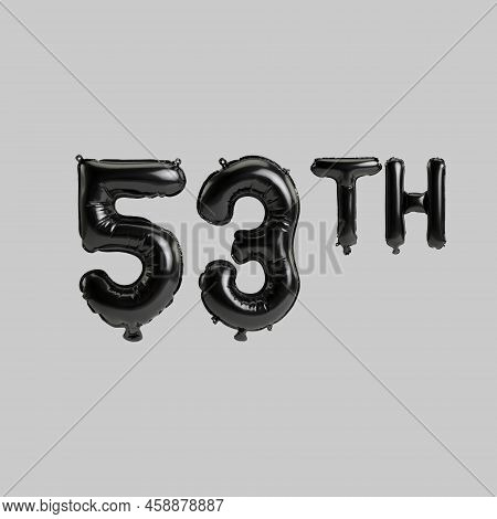 3d Illustration Of 53th Black Balloons Isolated On White Background
