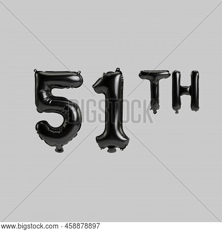 3d Illustration Of 51th Black Balloons Isolated On White Background