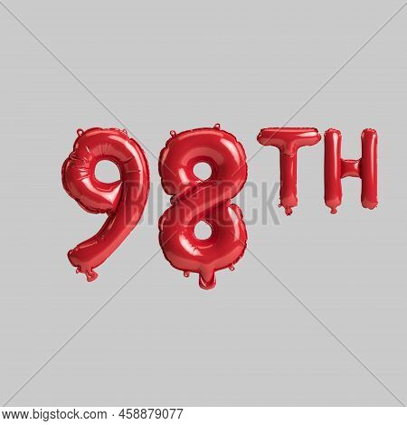 3d Illustration Of 98th Red Balloons Isolated On White Background