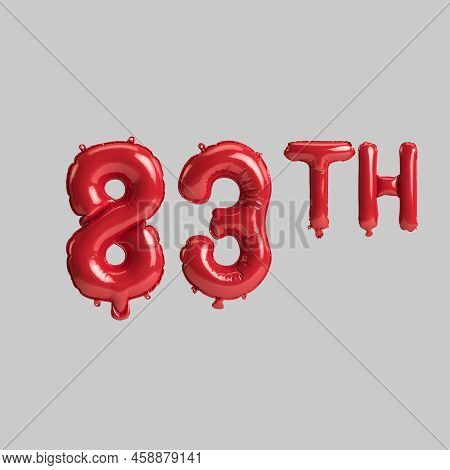3d Illustration Of 83th Red Balloons Isolated On White Background