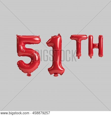 3d Illustration Of 51th Red Balloons Isolated On White Background