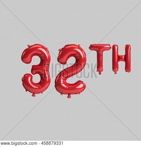 3d Illustration Of 32th Red Balloons Isolated On White Background