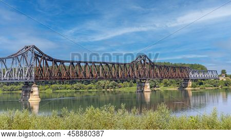 Old Rusty Metal Railway Bridge Over River Sava Near Sabac
