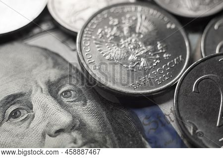 Dollars And Rubles. Economic Crisis, Decline Of The World Economy. Ruble Devaluation.
