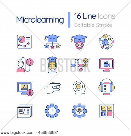 Micro Learning In Education Rgb Color Icons Set. Tracking Progress. Online Courses. Isolated Vector 