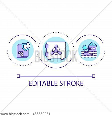 Storing Paper Documents In Safe Loop Concept Icon. Protecting Important Files In Natural Disaster Ab