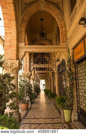 Treviso, Italy - 24th July 2022. An Ornate Portico In Via San Margherita Road In The Historic Centre