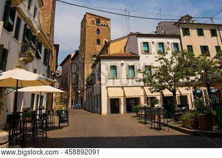 Treviso, Italy - 23rd July 2022. The Historic Piazza Pola Square In The Historic Centre Of Treviso, 