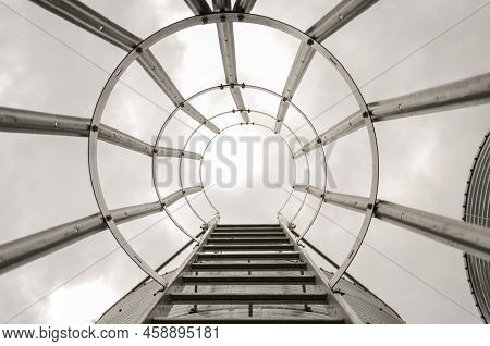 Metal Ladder On A Grain Silo On A Farm In San Ramon, Canelones, Uruguay