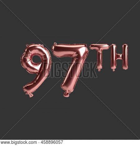 3d Illustration Of 97th Metal Rose Balloons Isolated On Black Background