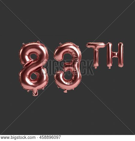 3d Illustration Of 83th Metal Rose Balloons Isolated On Black Background