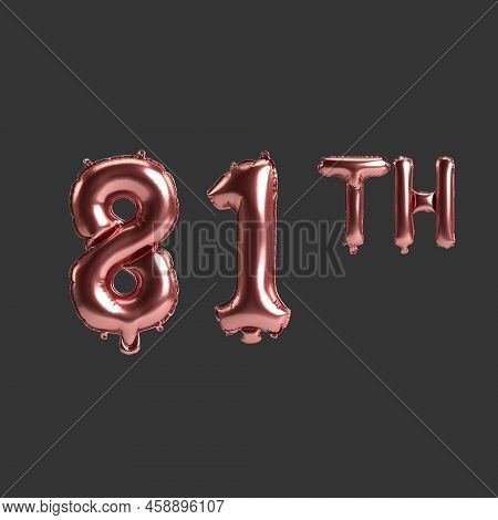 3d Illustration Of 81th Metal Rose Balloons Isolated On Black Background