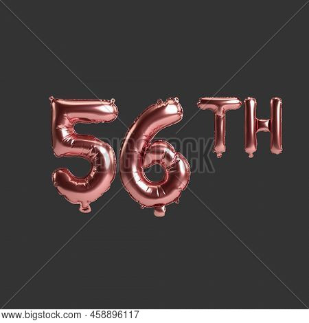 3d Illustration Of 56th Metal Rose Balloons Isolated On Black Background