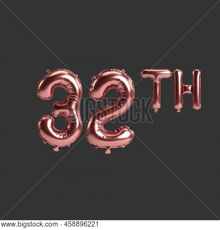 3d Illustration Of 32th Metal Rose Balloons Isolated On Black Background