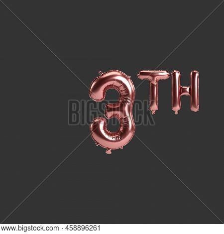 3d Illustration Of 3th Metal Rose Balloons Isolated On Black Background