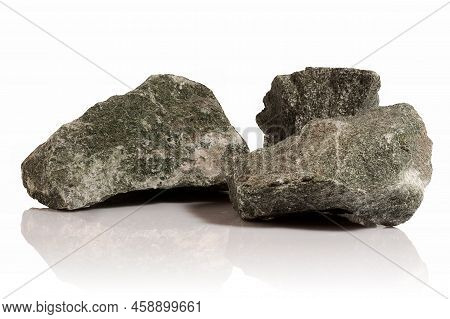 Raw Fragments Of Jadeite Rock, On A White Background.