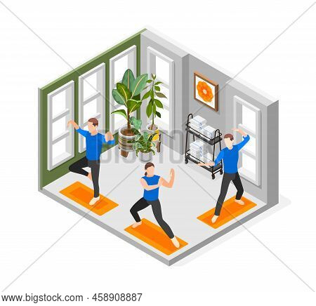 World Tai Chi And Qigong Movement Day Isometric Composition With People Training Indoor Vector Illus