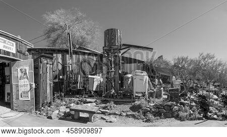 Oatman Ghost Town,   Usa - March 3 , 2019:  View Of The The Famous Living Ghost Town Along Historica