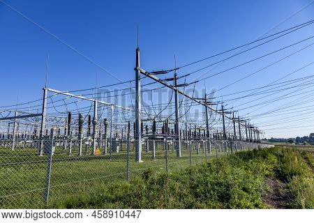 Hofheim, Germany - September 6, 2010: Electrical Power Plant In Beautiful Colorful Meadow
