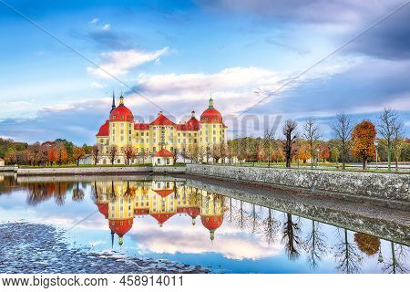 Stunning View Of Moritzburg Castle Near Dresden. Popular Tourist Destination. Location: Moritzburg, 