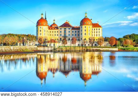Stunning View Of Moritzburg Castle Near Dresden. Popular Tourist Destination. Location: Moritzburg, 