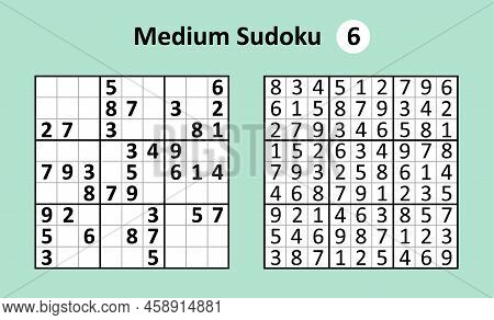 Sudoku Game With Answers. Medium Complexity. Simple Vector